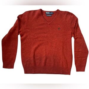 Ralph Lauren Men's V-Neck Sweater in Rich Red 100% Lambs Wool